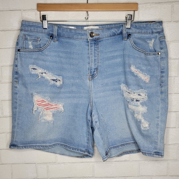 Lane Bryant Pants - Lane Bryant Mid Rise USA Light Wash Distressed Midi Shorts
